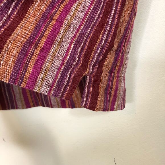 Caslon Skirt Linen Blend Stripe Summer Mini Magenta Pink Pockets Drawstring M - Picture 5 of 9
